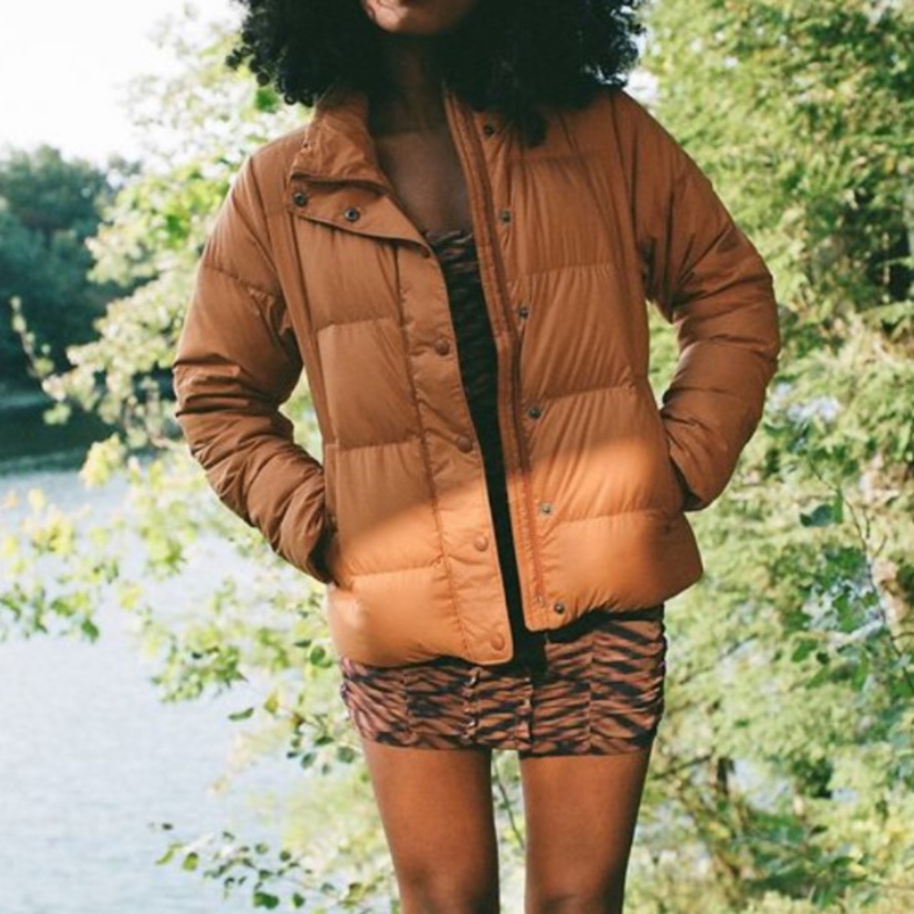 Patagonia Silent Down Women's Tan Puffer Jacket used condition